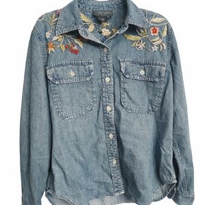 Lauren Jeans Co Ralph Lauren Embroidered Denim Shirt Petite Small Boho Western